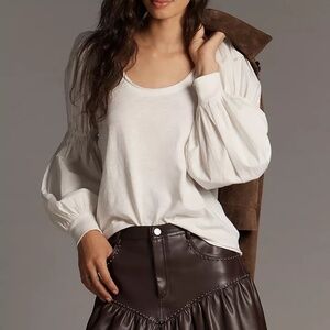 Pilcro banded puff-sleeved cotton top